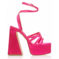 πέδιλα  φούξια σατέν με πολλαπλά λουράκια και φιάπα φουξια