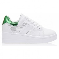 sneakers  λευκά δερματίνη με πράσινη λεπτομέρεια πρασινο