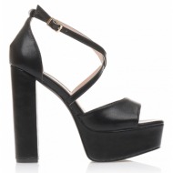 πέδιλα  μαύρα δερματίνη με χιαστί λουράκια και φιάπα μαυρο