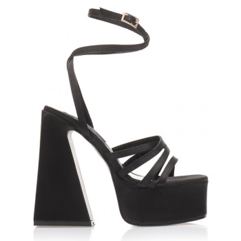 πέδιλα μαύρα σατέν με πολλαπλά λουράκια σε προσφορά