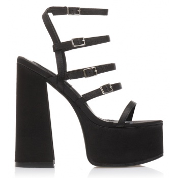 πέδιλα μαύρα σατέν με πολλαπλά λουράκια σε προσφορά