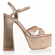 πέδιλα  μπρονζέ δερματίνη με χιαστί λουράκια μπρονζε