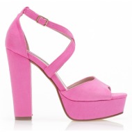 πέδιλα  ροζ σουέτ με χιαστί λουράκια και φιάπα ροζ