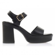 πέδιλα  μαύρα δερματίνη με λουράκι στον αστράγαλο και εφέ ξύλου στο τακούνι μαυρο