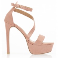 πέδιλα  ροζ σουέτ με λοξό λουράκι και φιάπα ροζ