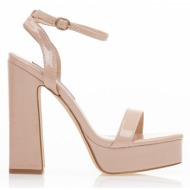 πέδιλα  nude λουστρίνι με φιάπα και ιδιαίτερο τακούνι nude