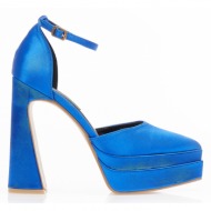 γόβες  μπλε σατέν δίπατες μυτερές μπλε