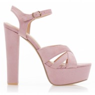 πέδιλα  ροζ σουέτ με χιαστί φάσα και φιάπα ροζ