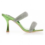 παντόφλες  πράσινα μεταλλιζέ δερματίνη με διπλή φάσα από στρας πρασινο