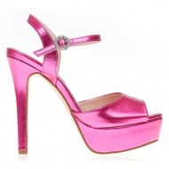πέδιλα  φούξια μεταλλιζέ δερματίνη με φιάπα και λουράκι στον αστράγαλο φουξια