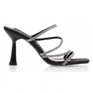 παντόφλες   μαύρα σατέν με λουράκια από στρας και ιδιαίτερο τακούνι. μαυρο