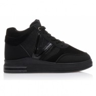 sneakers  μαύρα σουέτ με δερματίνη animal print λεπτομέρειες και εσωτερικό τακούνι μαυρο