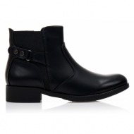 μποτάκια  μαύρα δερματίνη με λάστιχο και διακοσμητικό λουράκι μαυρο