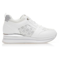 sneakers  λευκά δερματίνη και λούρεξ με υφασμάτινες και ασημί λεπτομέρειες λευκο