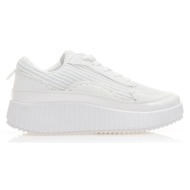 sneakers  λευκά δερματίνη με πλεκτό σχέδιο και λουστρίνι λεπτομέρειες λευκο