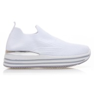 sneakers  λευκά υφασμάτινα κάλτσα με μεταλλική λεπτομέρεια λευκο