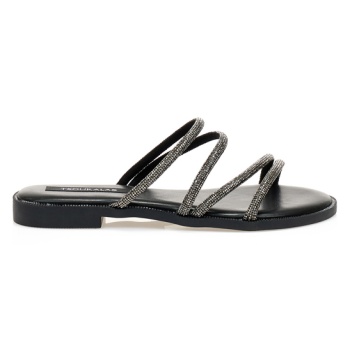 σανδάλια μαύρα δερματίνη με πολλαπλά