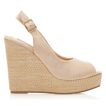 πλατφόρμες μπεζ σουέτ peep toe μπεζ σε προσφορά