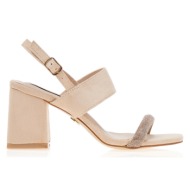 πέδιλα  μπεζ σουέτ με φάσα από στρας μπεζ