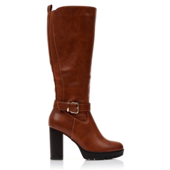 μπότες κάμελ δερματίνη με λουράκι και σε προσφορά