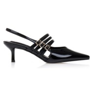 γόβες   μαύρες λουστρίνι με πολλαπλά λουράκια μαυρο