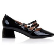 γόβες  μαύρες λουστρίνι με μπαρέτες και τετράγωνο τελείωμα μαυρο