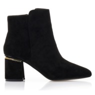 μποτάκια  μαύρα σουέτ με μεταλλική λεπτομέρεια στο τακούνι μαυρο