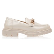 μοκασίνια  μπεζ δερματίνη με χρυσή αγκράφα μπεζ