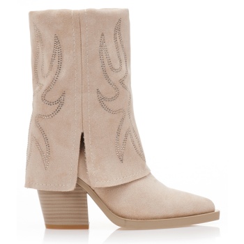 μποτάκια μπεζ σουέτ cowboy με σε προσφορά