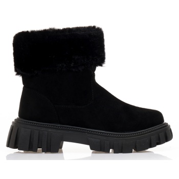 μποτάκια μαύρα σουέτ με γουνάκι και σε προσφορά