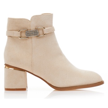 μποτάκια μπεζ σουέτ με χρυσή αγκράφα σε προσφορά