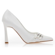 γόβες  λευκές δερματίνη με διακοσμητικά λουράκια λευκο