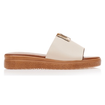 flatforms μπεζ δερματίνη με χρυσή σε προσφορά