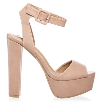 πέδιλα nude σουέτ με χοντρό τακούνι και σε προσφορά