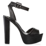 πέδιλα  μαύρα δερματίνη με χοντρό τακούνι και λουράκι στο πάνω μέρος μαυρο