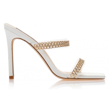 πέδιλα mules λευκά δερματίνη με σε προσφορά