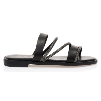 σανδάλια μαύρα δερματίνη με λουράκια σε προσφορά