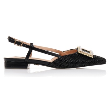 γόβες mules μαύρες ψάθινες με αγκράφα σε προσφορά