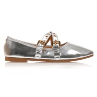 μπαλαρίνες  ασημί δερματίνη με διπλή μπαρέτα ασημι