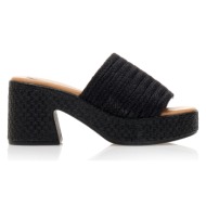 παντόφλες  μαύρα με ψάθινη φάσα και φιάπα μαυρο