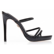 παντόφλες  μαύρα λουστρίνι με λουράκια από στρας μαυρο