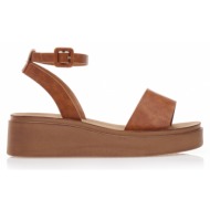 πέδιλα flatforms κάμελ δερματίνη με λουράκι στον αστράγαλο καμελ