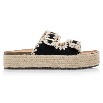 flatforms μαύρα σουέτ και ψάθινα με σε προσφορά
