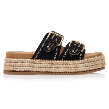 flatforms μαύρα σουέτ με ρυθμιζόμενη σε προσφορά