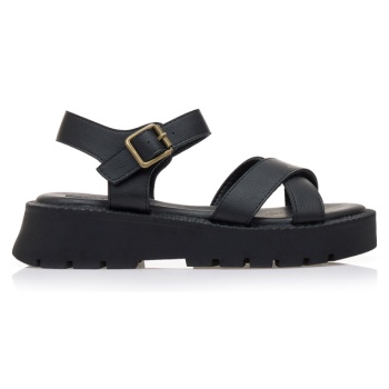 flatforms μαύρα δερματίνη με χιαστί σε προσφορά