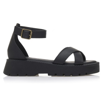 flatforms μαύρα δερματίνη με χιαστί σε προσφορά