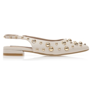 γόβες mules μπεζ δερματίνη με χρυσά σε προσφορά