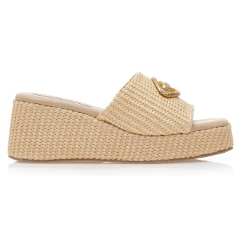 πλατφόρμες μπεζ ψάθινες με χρυσή σε προσφορά