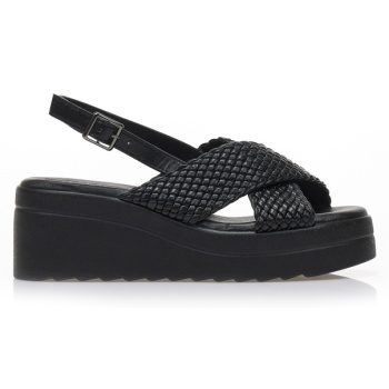 πλατφόρμες μαύρες δερματίνη με χιαστί σε προσφορά