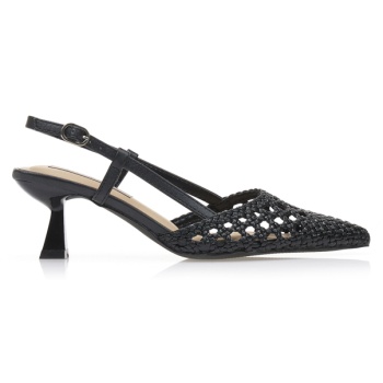 γόβες mules μαύρες δερματίνη με σχέδιο σε προσφορά